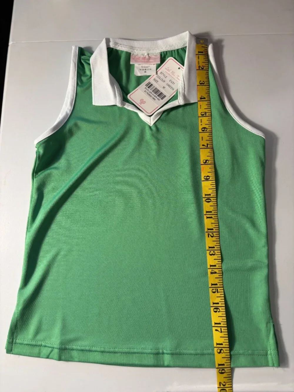 Green Polka Dot Ruffle Skort & Sleeveless Collared Top Tennis Set - Youth Medium - Picture 7 of 14